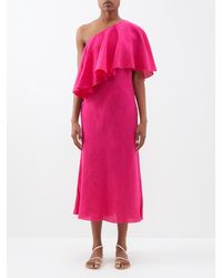 Three Graces London Valentina One-shoulder Frilled Linen Dress - Pink