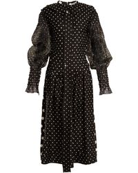Loewe Polka Dot-print Smocked Silk And Cotton Dress - Black