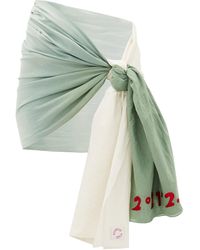 Kilometre Paris Sarong en khadi de coton dégradé brodé - Vert