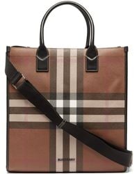 Burberry Cotton Denny Checked Tote Bag in Brown for Men | Lyst