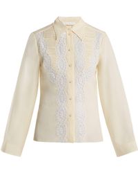 Chloé Blouse en soie et dentelle - Blanc