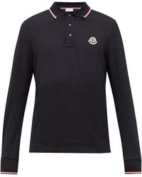 Moncler Long-sleeve Cotton Polo Shirt - Blue