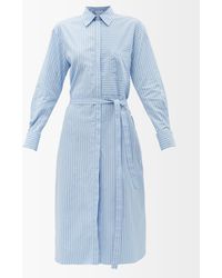 Another Tomorrow Striped Organic Cotton-poplin Shirt Dress - Blue