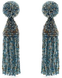 Oscar de la Renta Beaded Tassel Drop Earrings - Blue