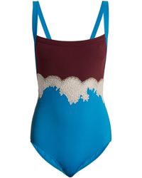 Valentino Lace-trimmed Square-neck Swimsuit - Blue