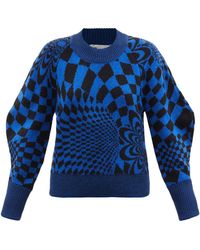 Stella McCartney Geometric-intarsia Virgin Wool-blend Sweater - Blue