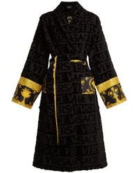 Versace Logo-jacquard Baroque-print Cotton Bathrobe - Black