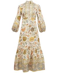 Zimmermann Edie Balloon-sleeve Floral-print Linen Dress - Multicolour