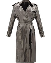 Norma Kamali Double-breasted Metallic-jersey Trench Coat