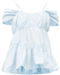 Simone Rocha Taffeta Ruffled Off-the-shoulder Top - Blue