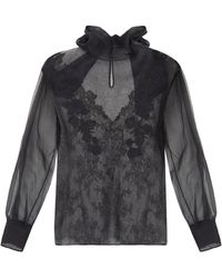 Valentino Pussybow Floral-embroidered Silk-organza Blouse - Black