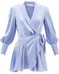 Zimmermann Ruffle-trimmed Silk-satin Wrap Dress - Blue