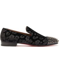 Christian Louboutin Mocassins en velours et dévoré léopard Spooky - Noir