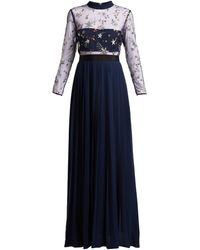 Self-Portrait Sequinned-star Tulle And Crepe Dress - Blue