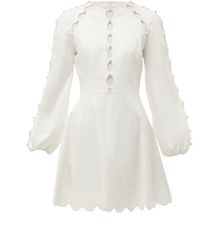 Zimmermann Goldie Scallop-cut Linen-blend Dress - White