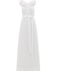 Kalita Eros Ruffled V-back Linen Maxi Dress - White