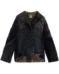 By Walid Malika Vintage Victorian Silk And Shearling Jacket - Black
