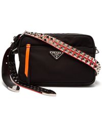 Prada Stud-embellished Nylon Cross-body Bag - Black