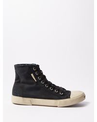 Balenciaga Paris Distressed Canvas Trainers in Black for Men | Lyst