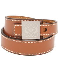 Loewe Logo-engraved Leather Wrap Bracelet - Brown