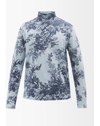 Erdem Archie Floral-print Cotton-jersey Shirt - Blue