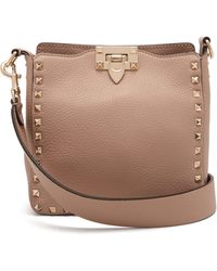 Valentino Rockstud Grained-leather Cross-body Bag - Natural