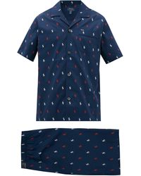 Polo Ralph Lauren Logo-print Cotton-poplin Pyjamas - Blue