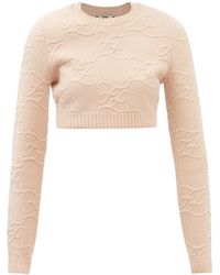 Fendi Karligraphy-jacquard Cropped Jersey Sweater - Pink