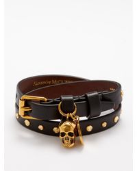 Alexander McQueen - Double Wrap Skull-embellished Leather Bracelet - Lyst