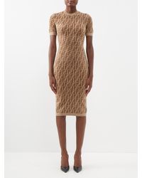 Fendi Abito Ff-jacquard Chenille Sweater Dress - Natural
