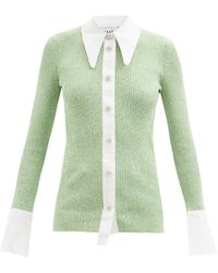 Ganni Crystal-button Ribbed-knit Cardigan - Green