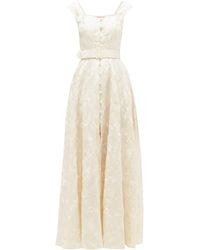 Marta Ferri Robe en lin ceinturée à broderies florales - Neutre