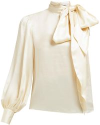 Erdem Venetia One-sleeve Pussybow Satin Blouse - White