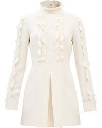 Valentino Ruffled High-neck Wool-blend Crepe Mini Dress - White