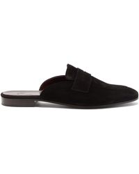 Bougeotte Penny-strap Backless Suede Loafers - Black