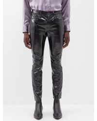 Saint Laurent Cropped Faux-leather Skinny Jeans - Gray