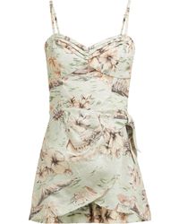Zimmermann Wayfarer Hawaiian Print Linen Playsuit - Green