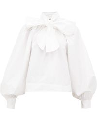 Ganni Pussy-bow Balloon-sleeve Cotton Blouse - White
