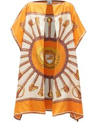 Burberry Claudia Scarf-print Silk-twill Cape - Orange
