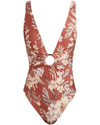 Wayfarer Plunge Front Floral Print Swimsuit Red Wayfarer Plunge Front Floral Print Swimsuit Red