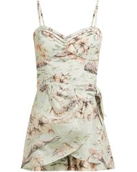 Zimmermann Wayfarer Hawaiian-print Linen Playsuit - Green