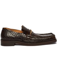 Martine Rose Square Toe Crocodile Effect Leather Loafers - Brown