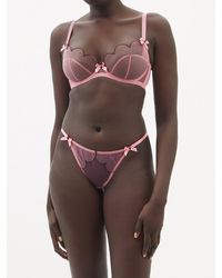Agent Provocateur Lorna Embroidered Tulle Thong - Pink
