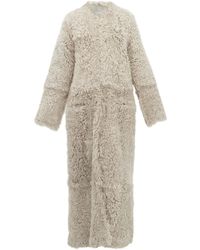 Raey Collarless Curly Shearling Maxi Coat - Grey
