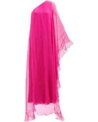 Valentino One-shoulder Chiffon-overlay Silk Gown - Pink