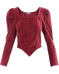 BATSHEVA Square-neck Cotton-velvet Top - Red