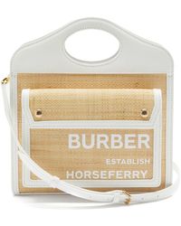 Burberry Pocket Mini Logo-print Raffia Handbag - Natural