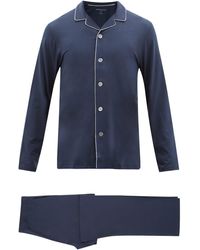 Derek Rose Basel Piped-trim Modal Pyjamas - Blue
