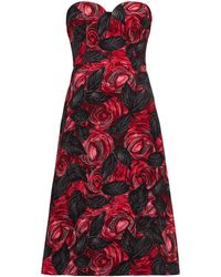 Prada Sweetheart-neckline Rose-print Cady Dress - Red