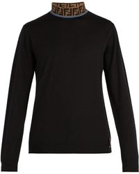 Fendi High-neck Wool-blend Sweater - Black